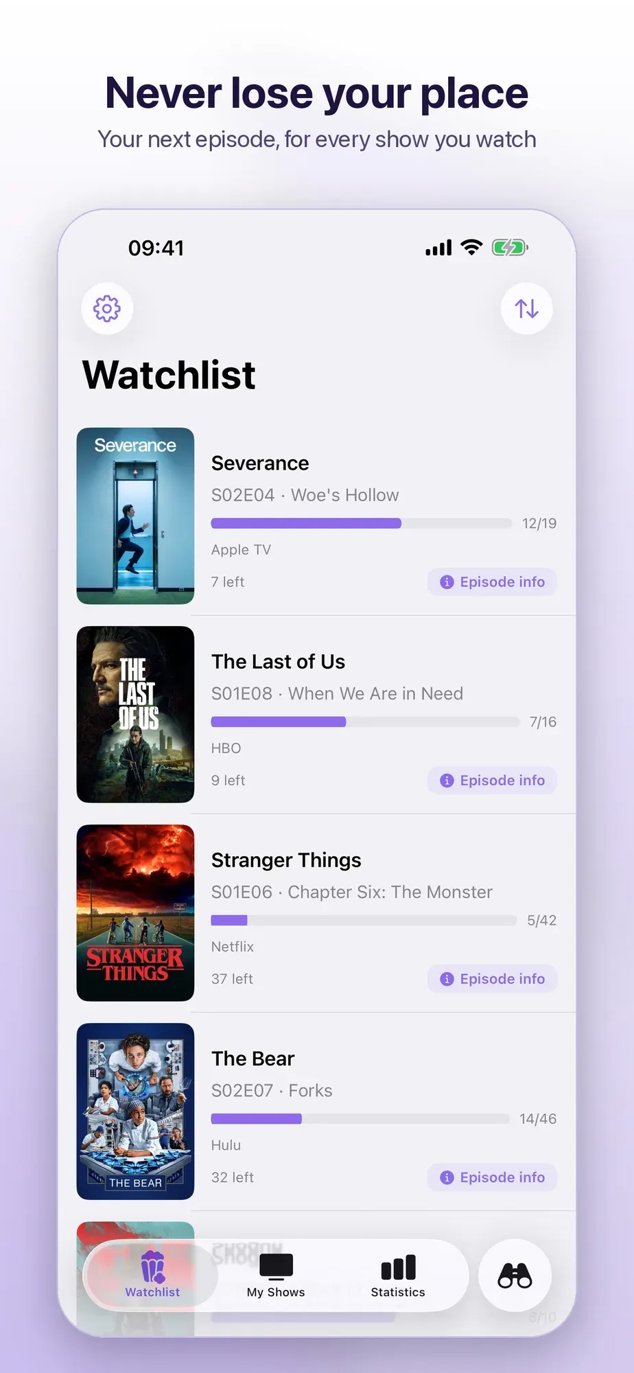 La watchlist con il prossimo episodio di ogni serie