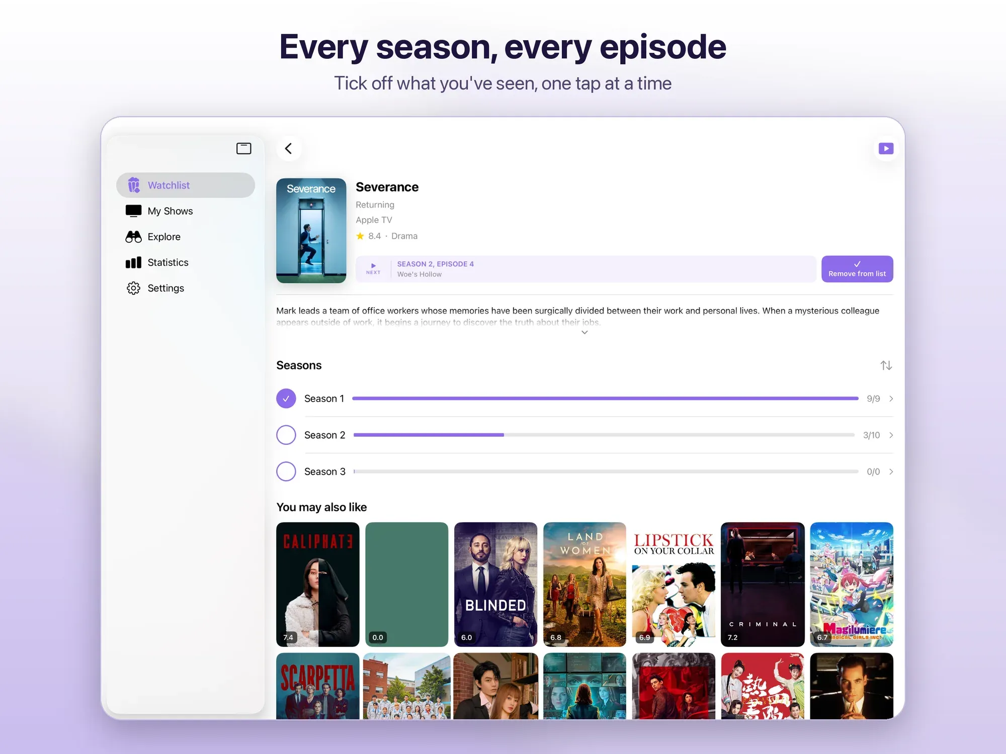 La scheda di una serie con le stagioni e i titoli simili