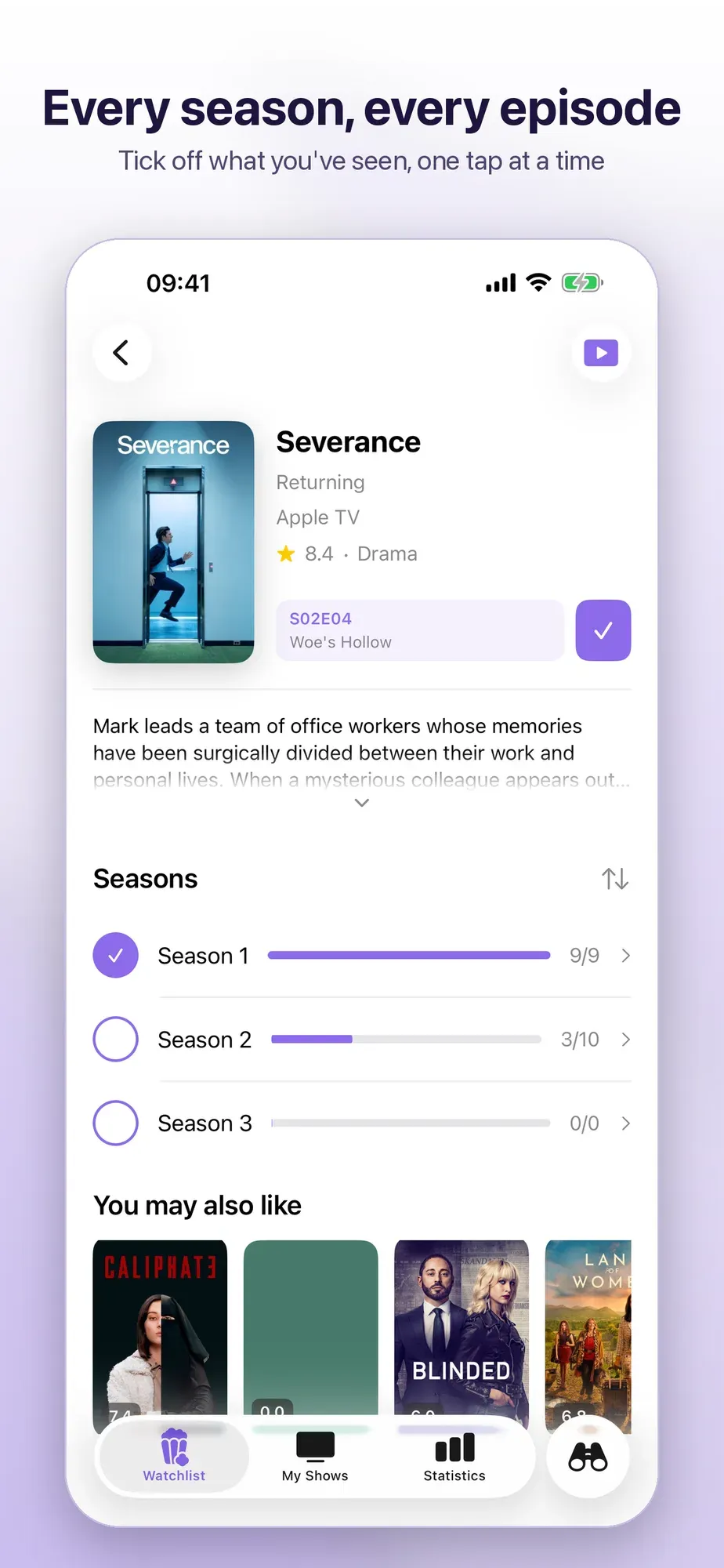 La scheda di una serie con le stagioni e i titoli simili