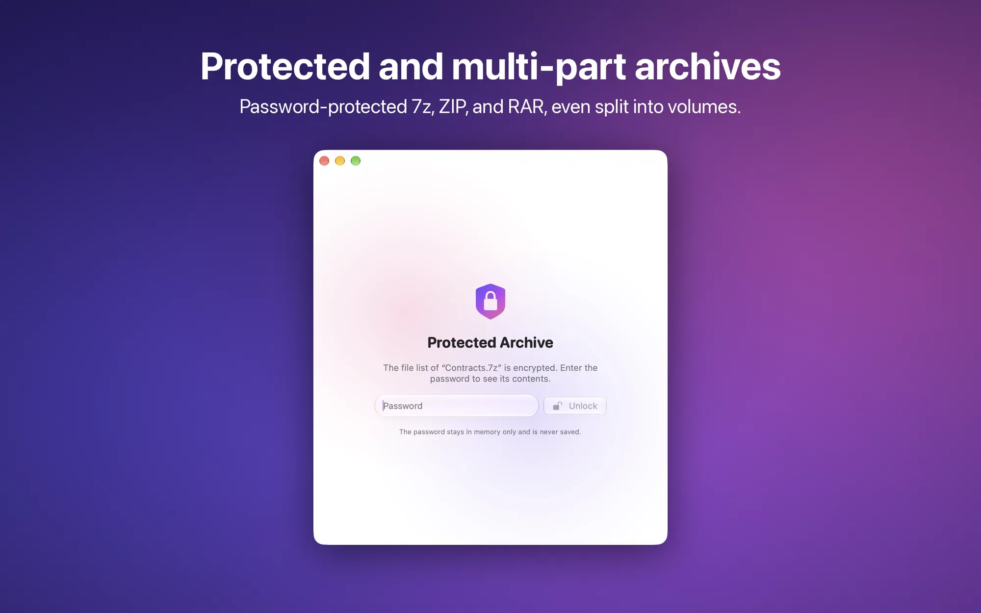 La richiesta della password per un archivio protetto