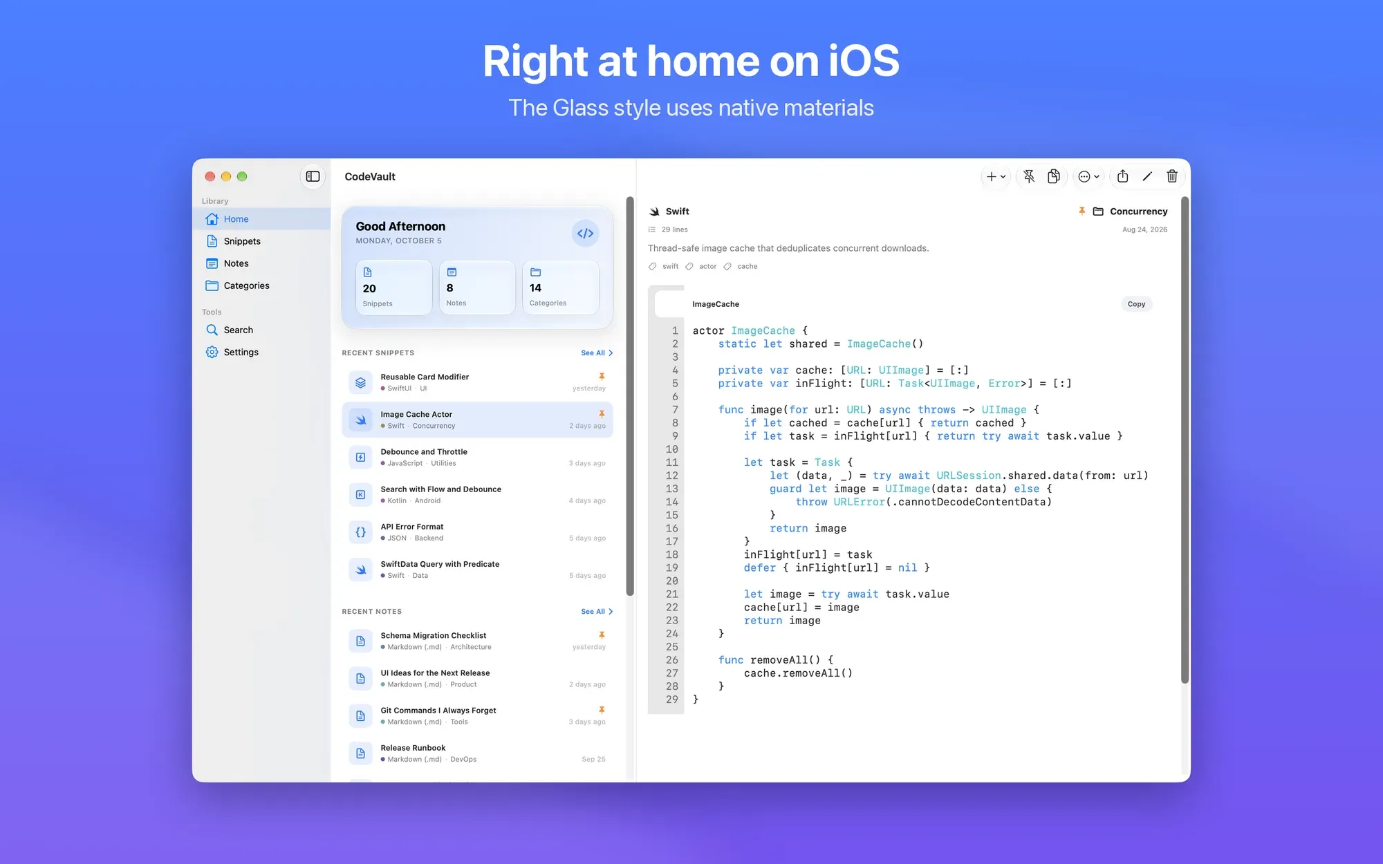 Home in stile Vetro, con le superfici di sistema di iOS