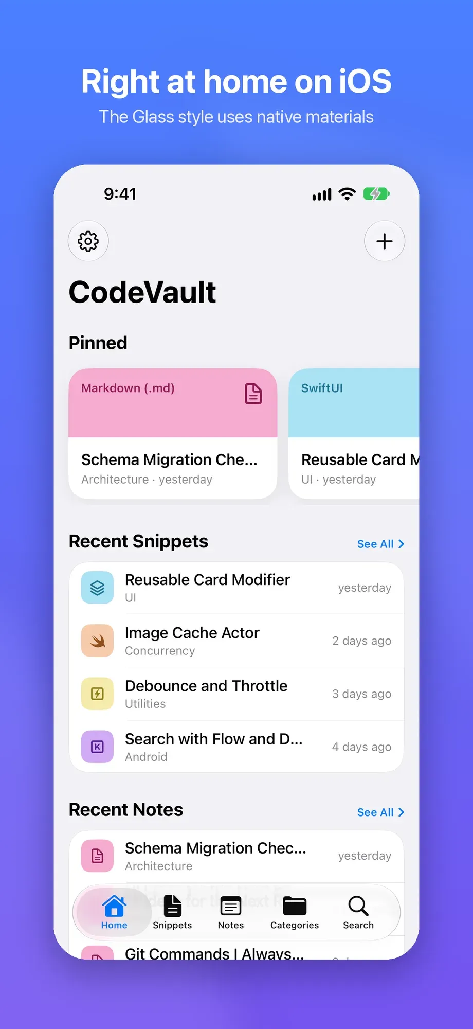 Home in stile Vetro, con le superfici di sistema di iOS